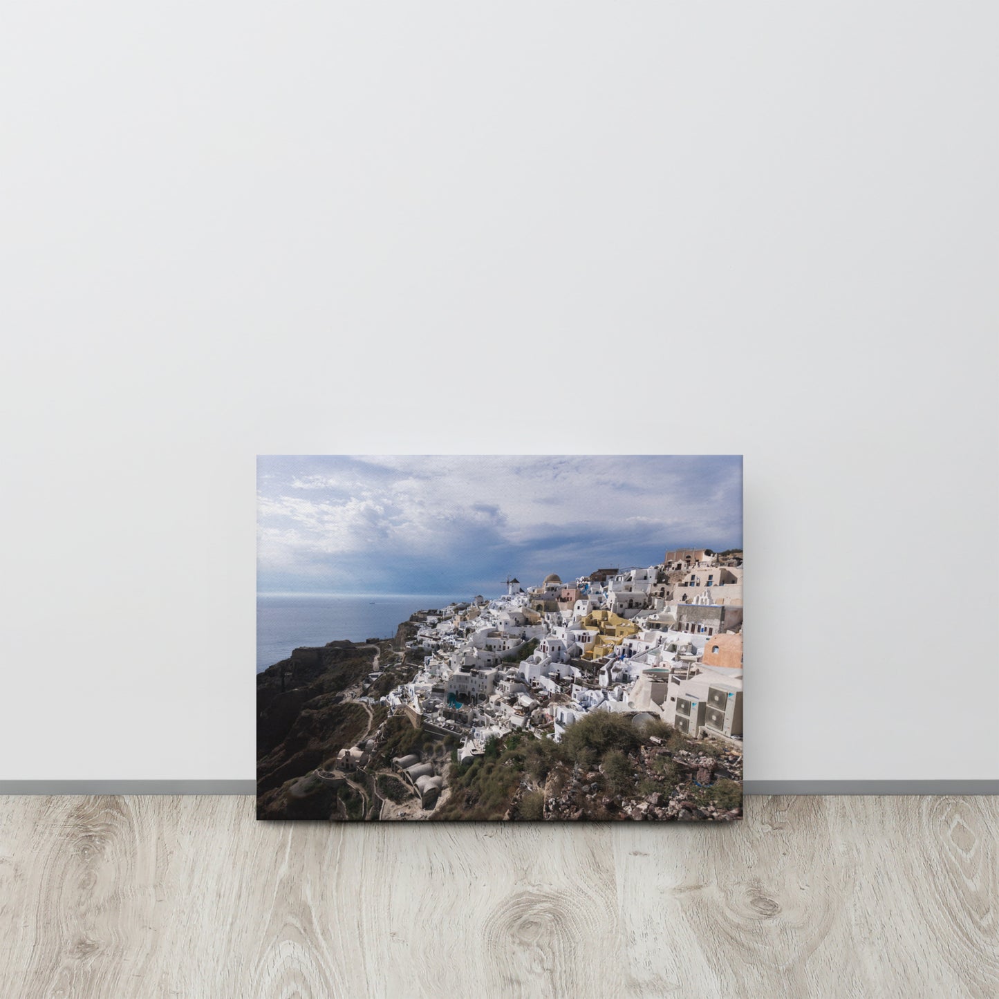 Santorini Cliffside Village View Canvas Print Size: 12″×16″