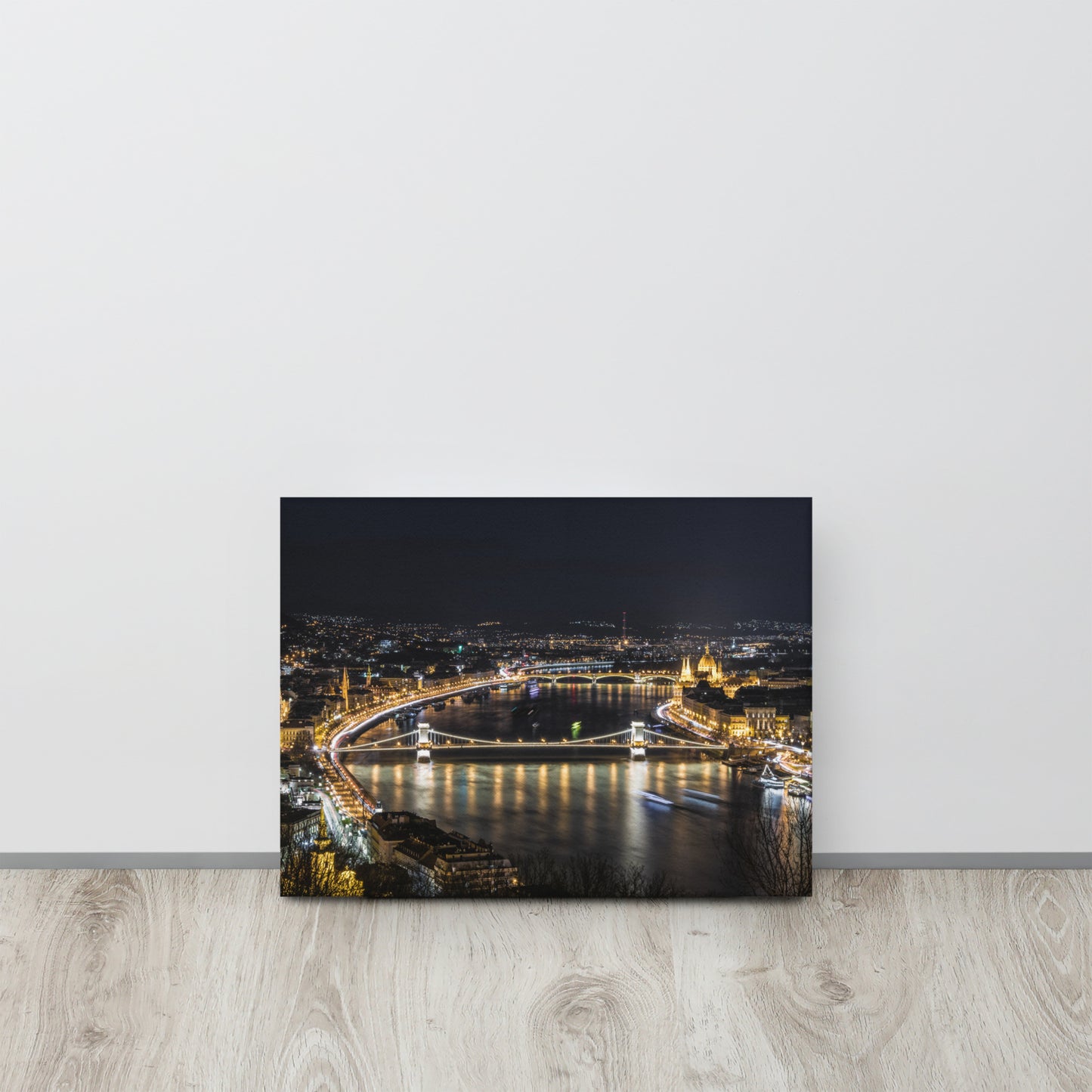 Budapest Chain Bridge Night Canvas Print Size: 12″×16″