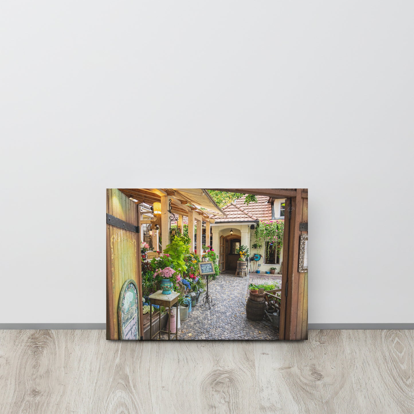 Romantic Garden Café Courtyard Canvas Print Size: 12″×16″