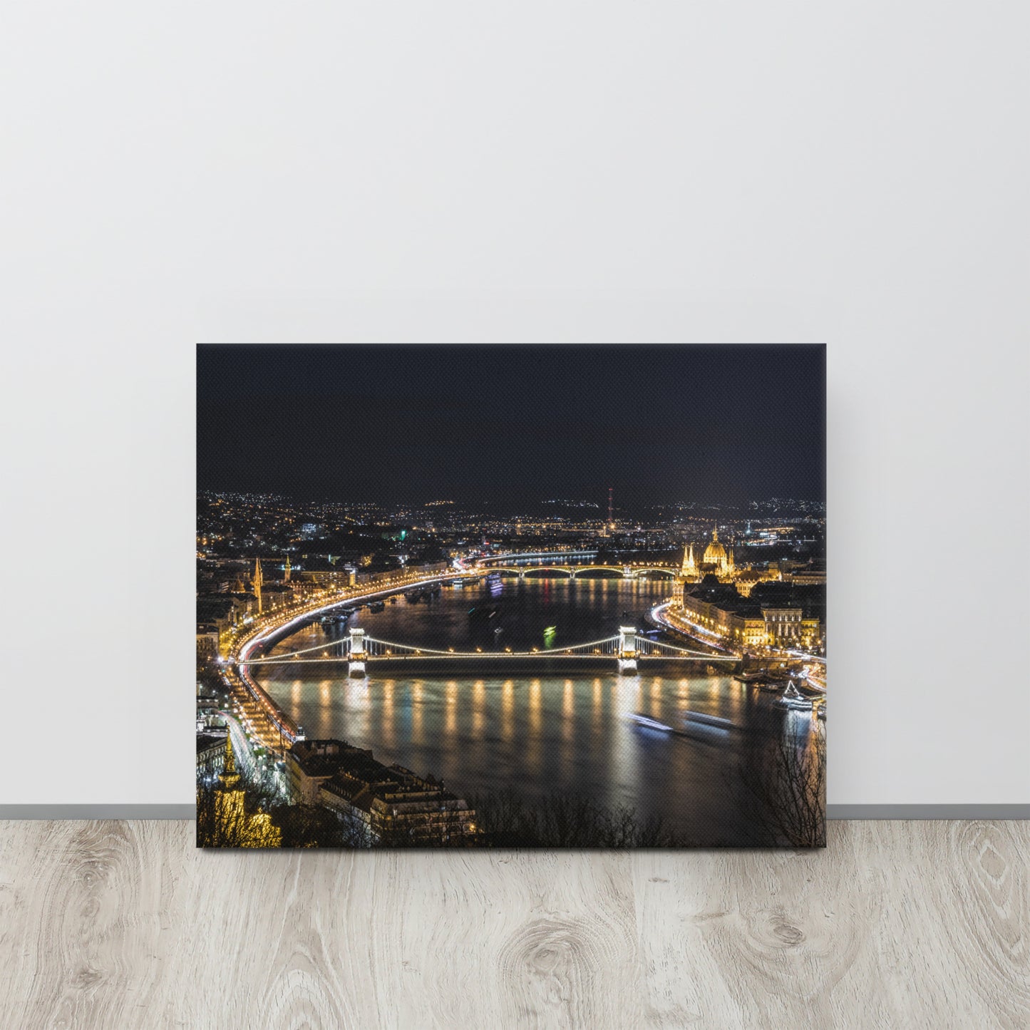 Budapest Chain Bridge Night Canvas Print Size: 16″×20″