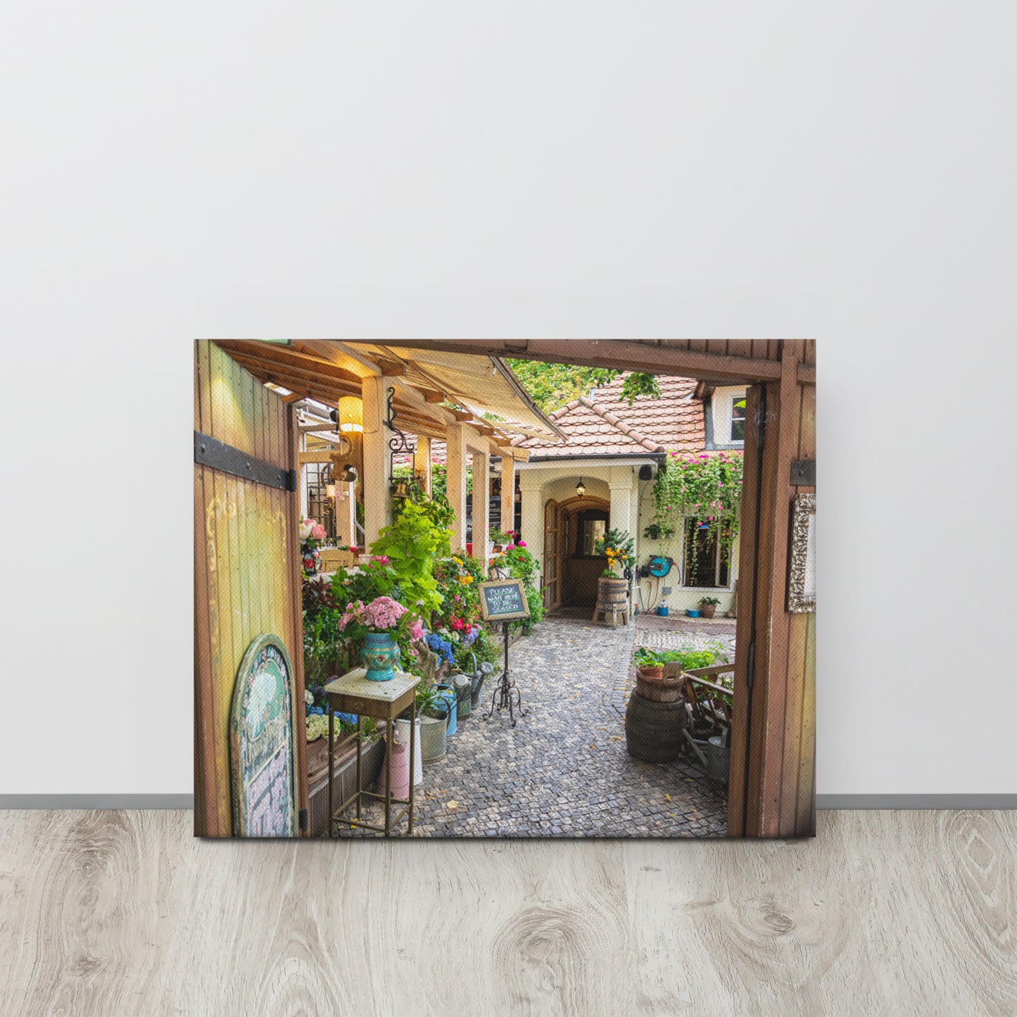 Romantic Garden Café Courtyard Canvas Print Size: 16″×20″