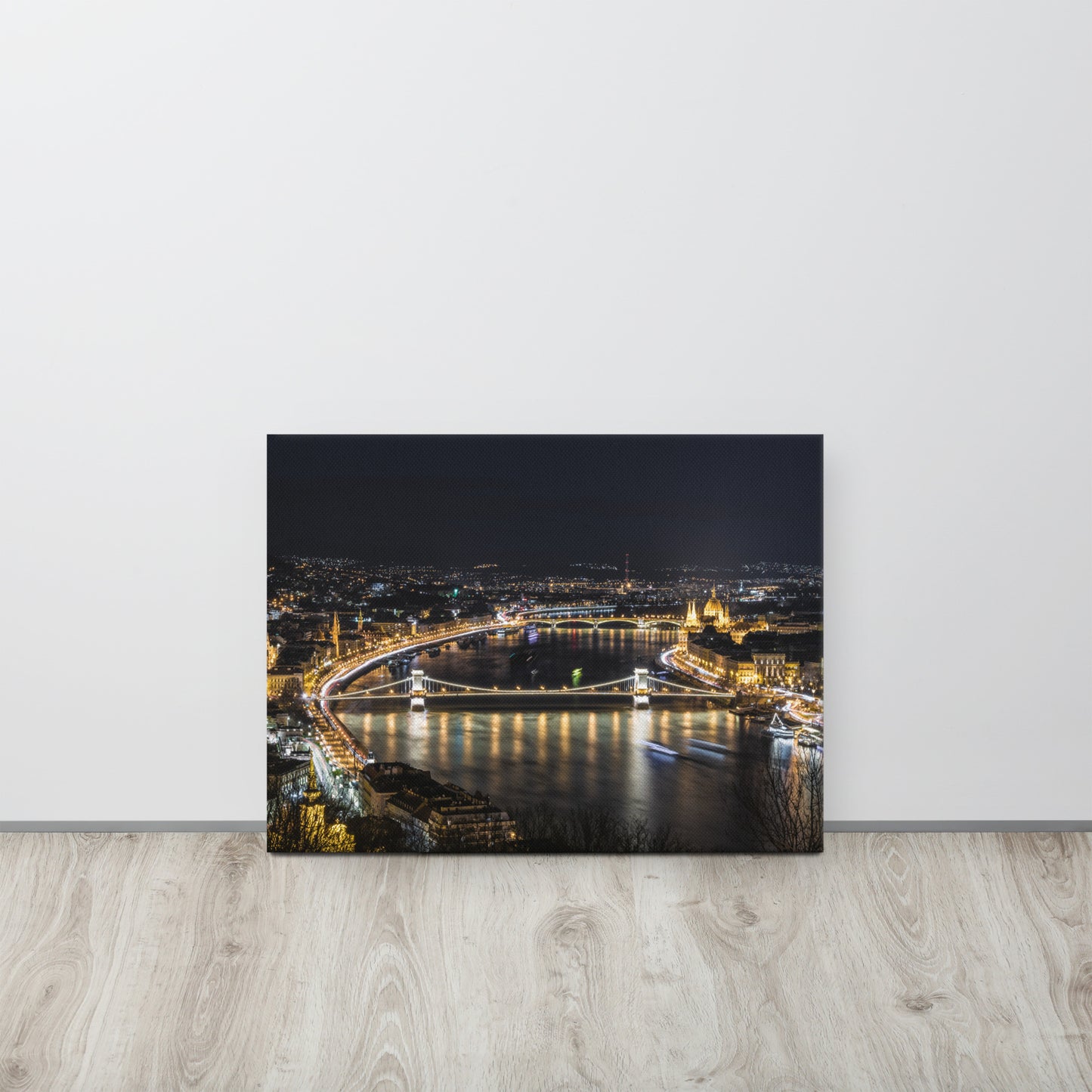 Budapest Chain Bridge Night Canvas Print Size: 18″×24″