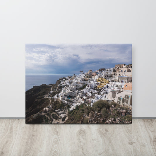 Santorini Cliffside Village View Canvas Print Size: 24″×32″