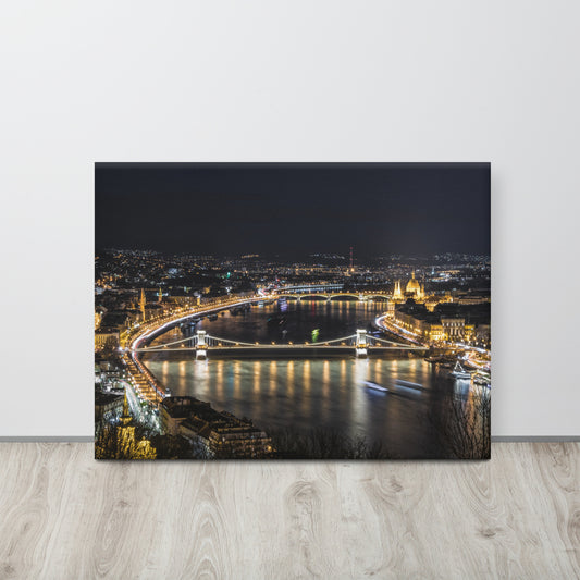 Budapest Chain Bridge Night Canvas Print Size: 24″×32″