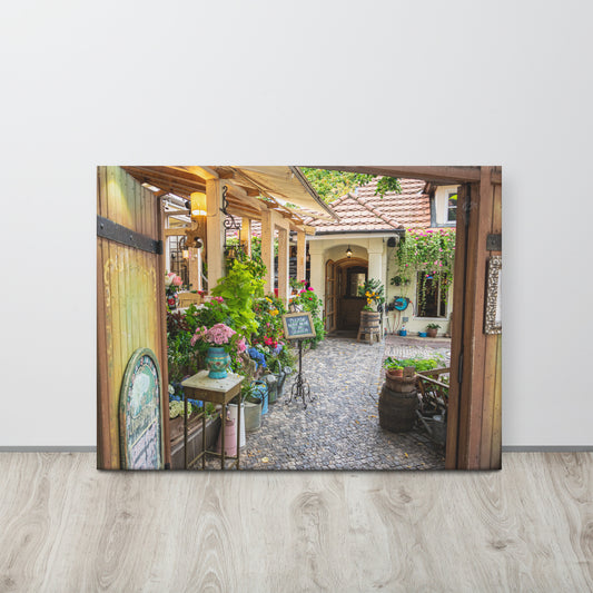 Romantic Garden Café Courtyard Canvas Print Size: 24″×32″