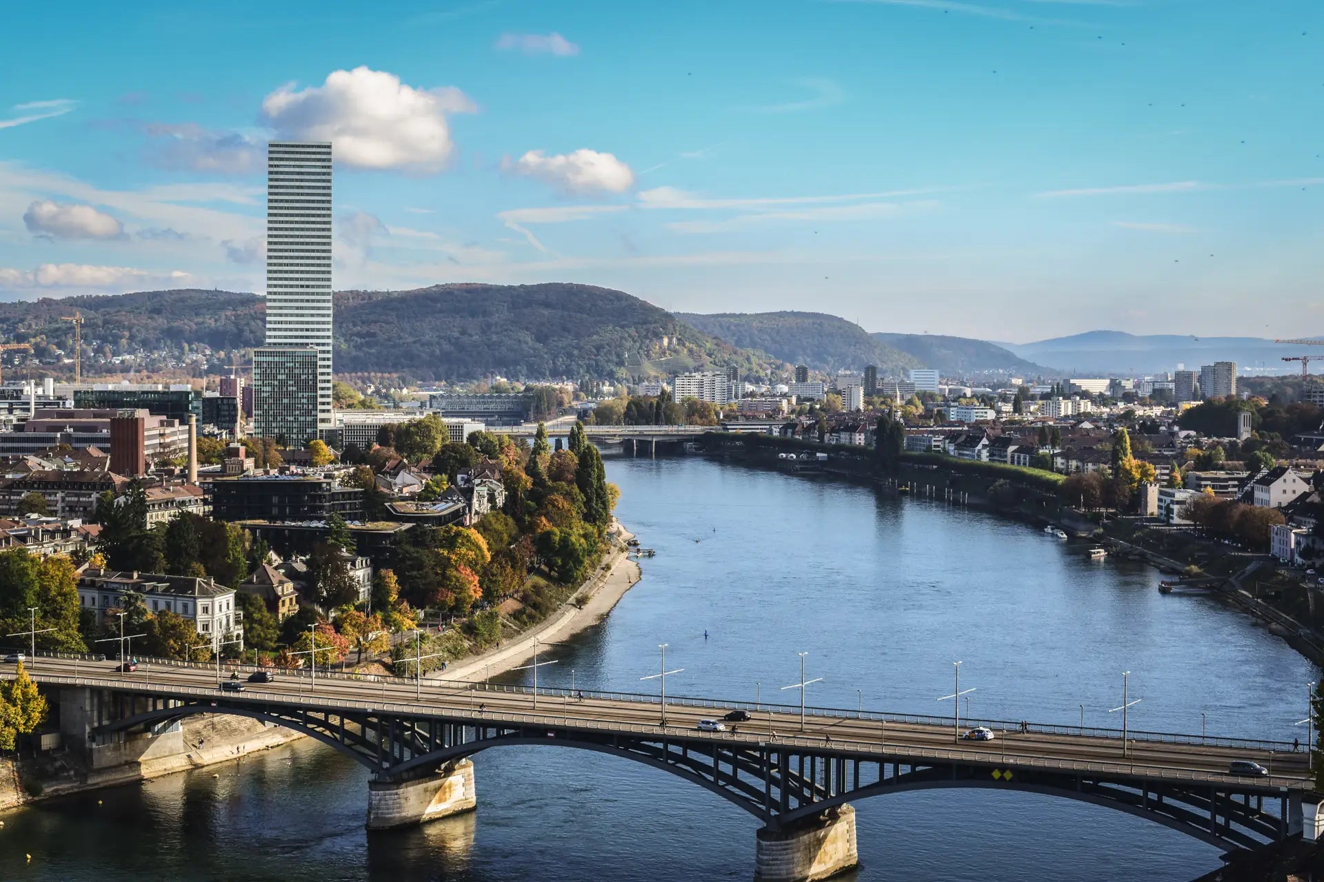 The view down the Rhine under the cityscape of Basel, Switzerland - London Canvas