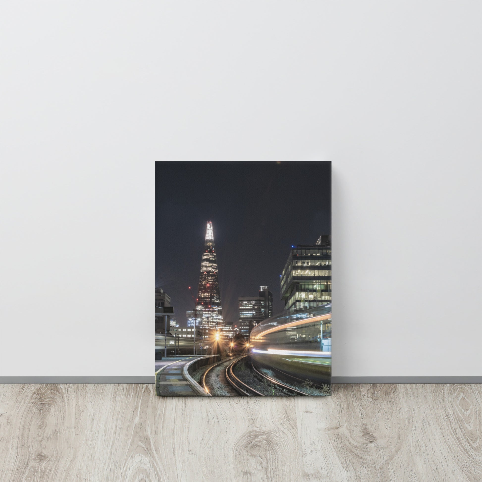 The Shard & Train from Waterloo East Canvas Print Size: 12″×16″