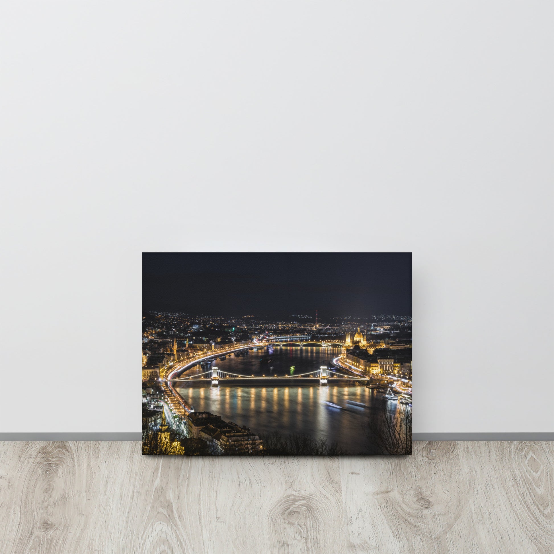 Budapest Chain Bridge Night Canvas Print Size: 12″×16″