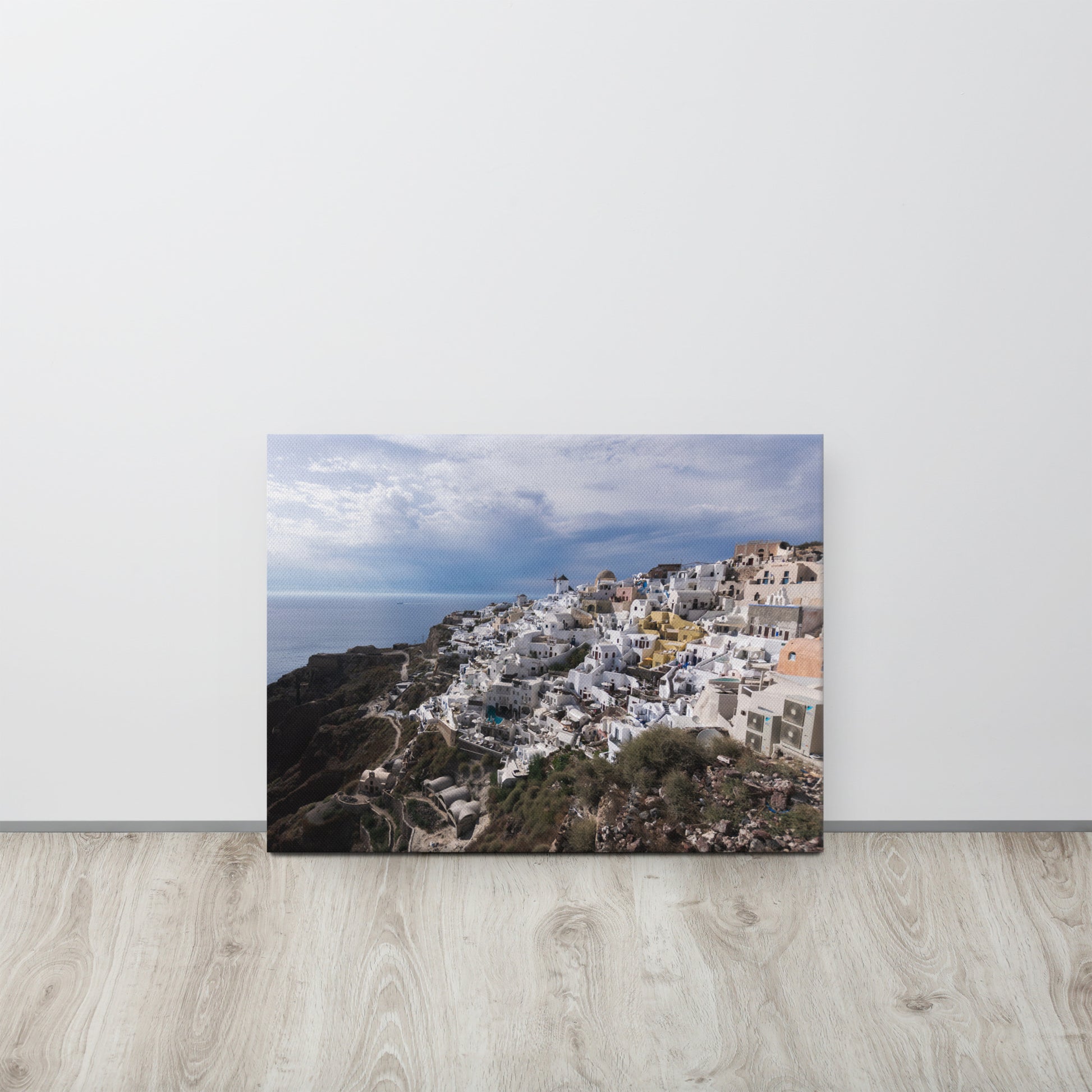 Santorini Cliffside Village View Canvas Print Size: 18″×24″