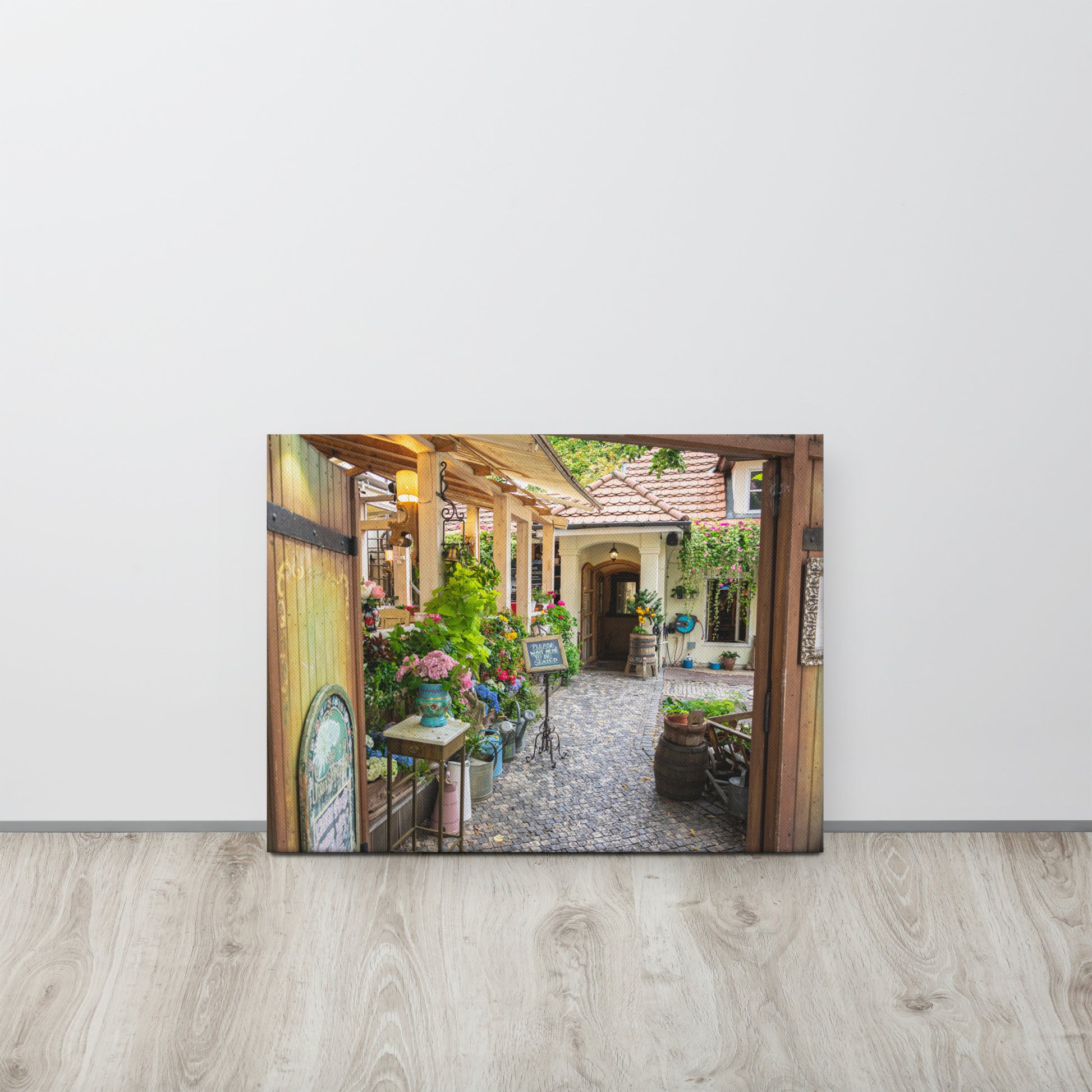 Romantic Garden Café Courtyard Canvas Print Size: 18″×24″
