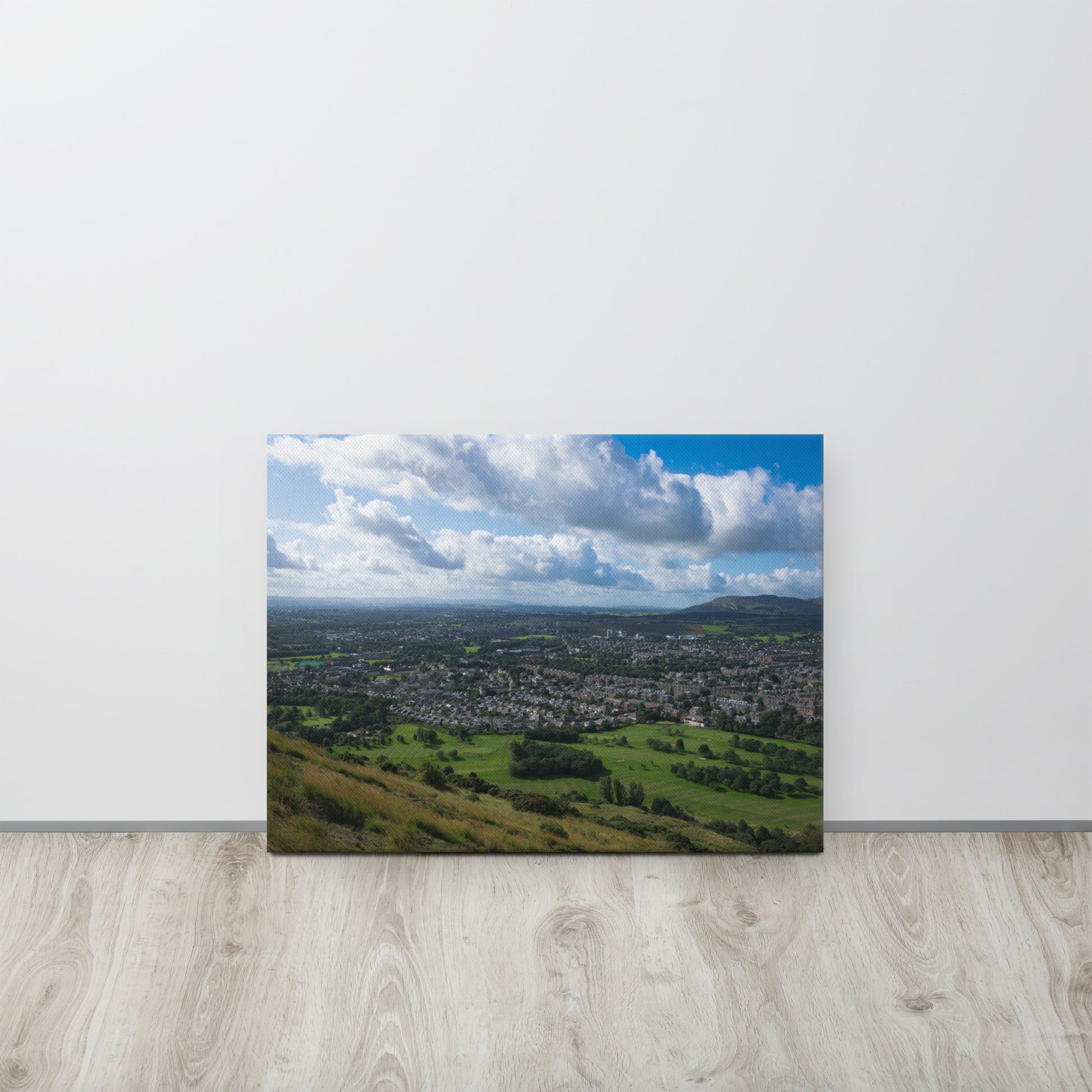 Green Fields & Edinburgh Skyline Canvas Print Size: 18″×24″