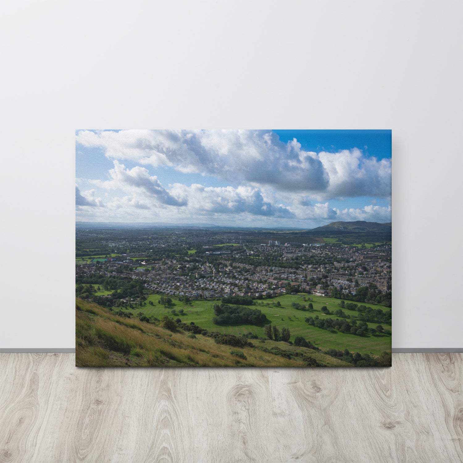 Green Fields & Edinburgh Skyline Canvas Print Size: 24″×32″